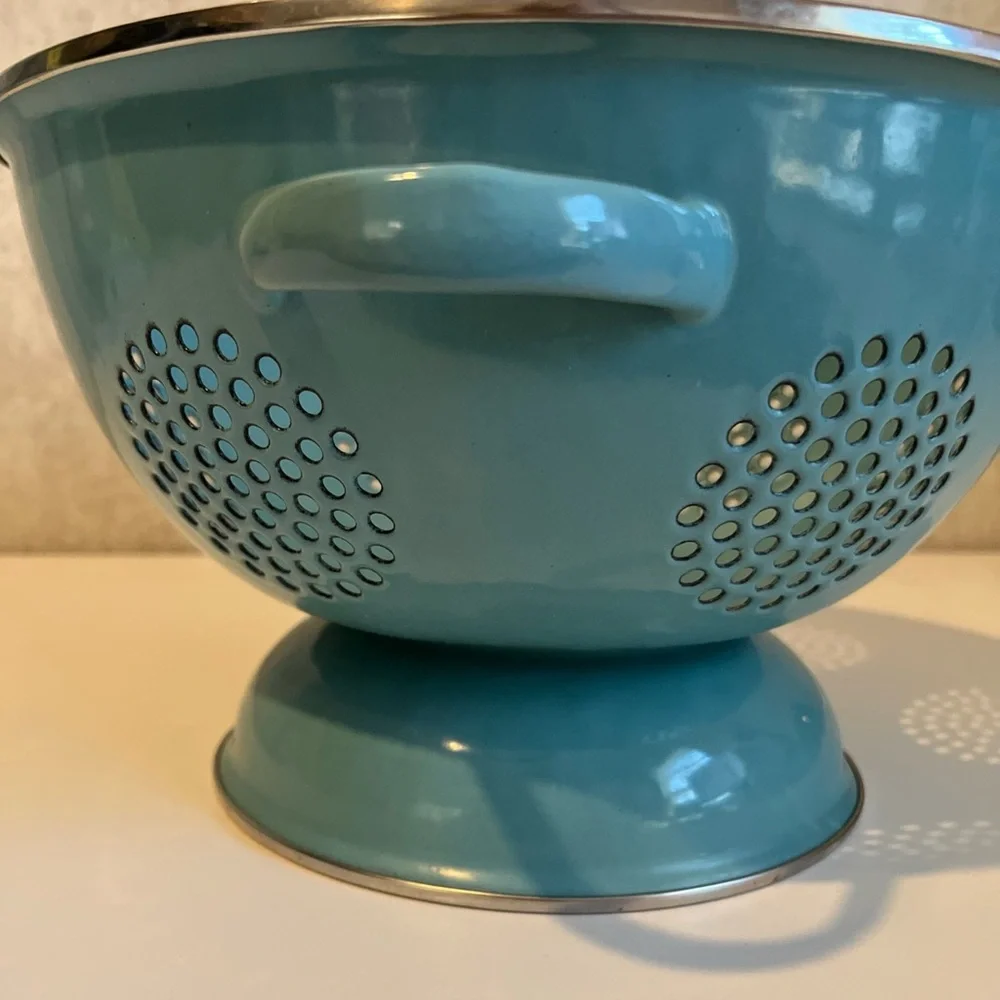 Turquoise Metal Colander with Handles